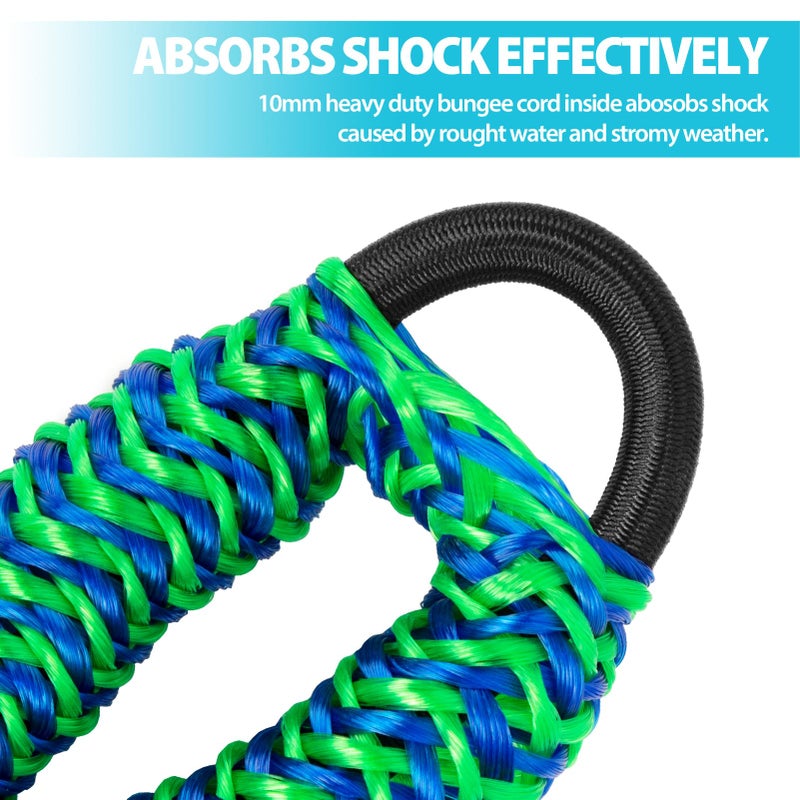 Obcursco Bungee Dock Lines for Boat, Docking Rope with 316 Stainless Steel Clips, Accessories for Jet Ski, PWC, SeaDoo, Yamaha WaveRunner, Marine, Kayak, Pontoon, Sets of Two(4ft & 6ft) (Green/Blue) - Image 2